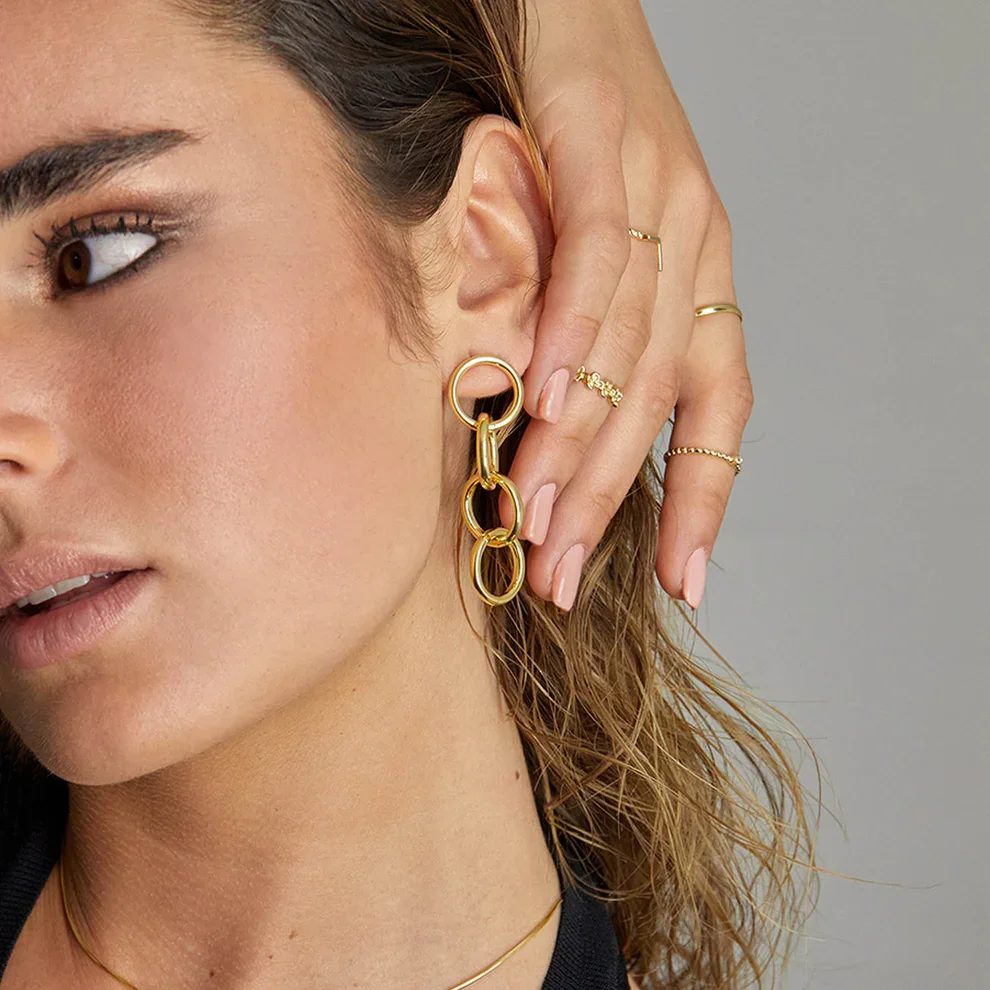 XIANING أقراط معدنية من الفولاذ المقاوم للصدأ للنساء بيان سلسلة مستديرة قطرة 18K مجوهرات مطلية بالذهب هدية مقاومة للماء #2