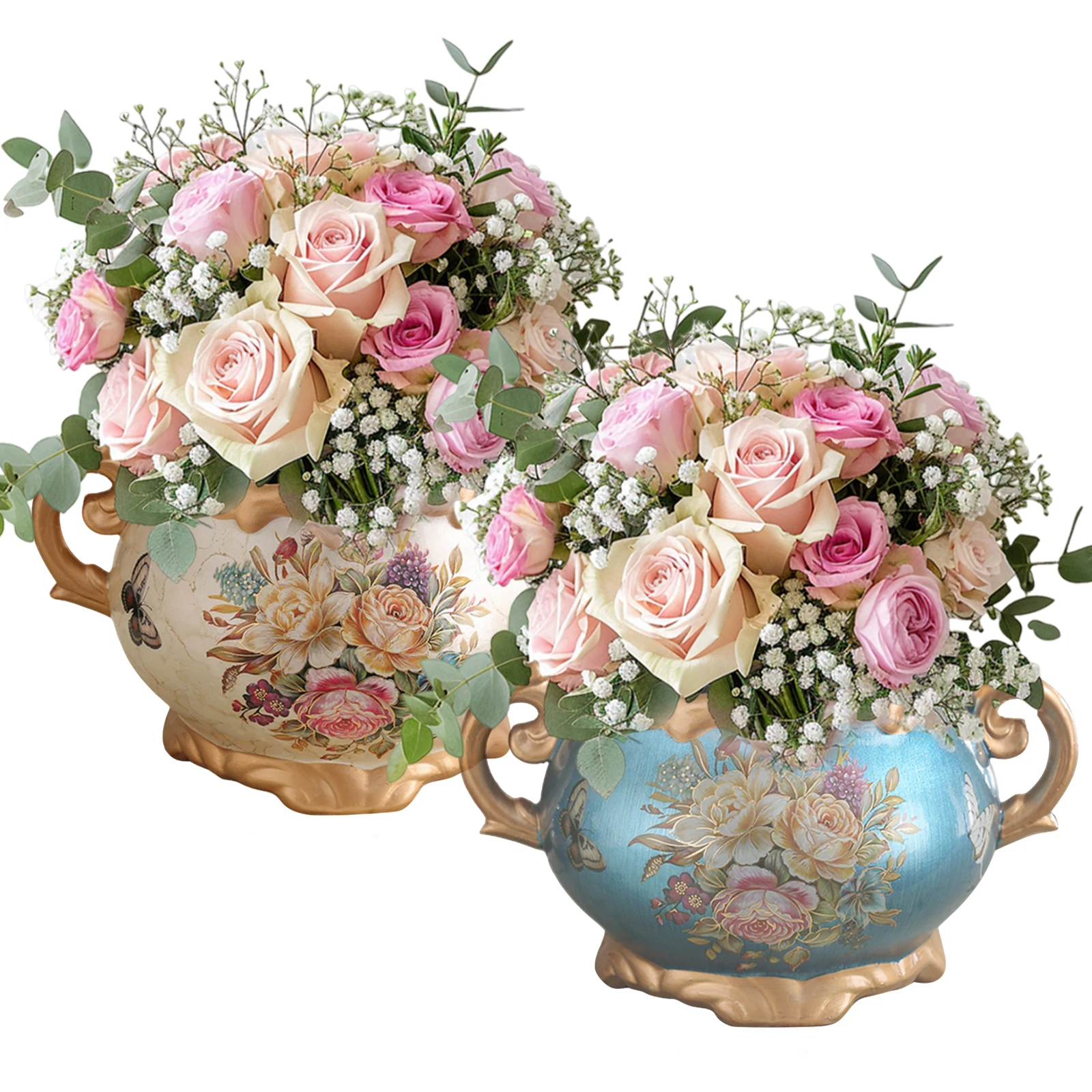 

Europe Retro Ceramic Vase with Handle Desktop Flower Arrangement Vase American Style Double Ear Vase for Office Bedroom Decor