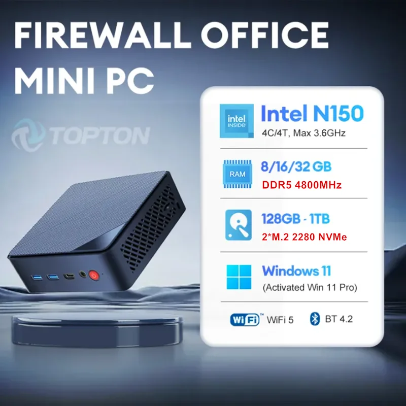 Topton Office Firewall Mini PC Intel N150 2*2.5G LAN i226 2*M.2