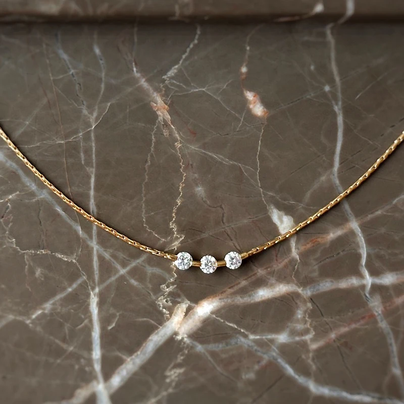 Aazuo Delicate Life 100% 18K Solid Yellow Gold Real Diamond Lovely Clavicle Necklace Gifted For Women Luxury Party 18 Inch Au750