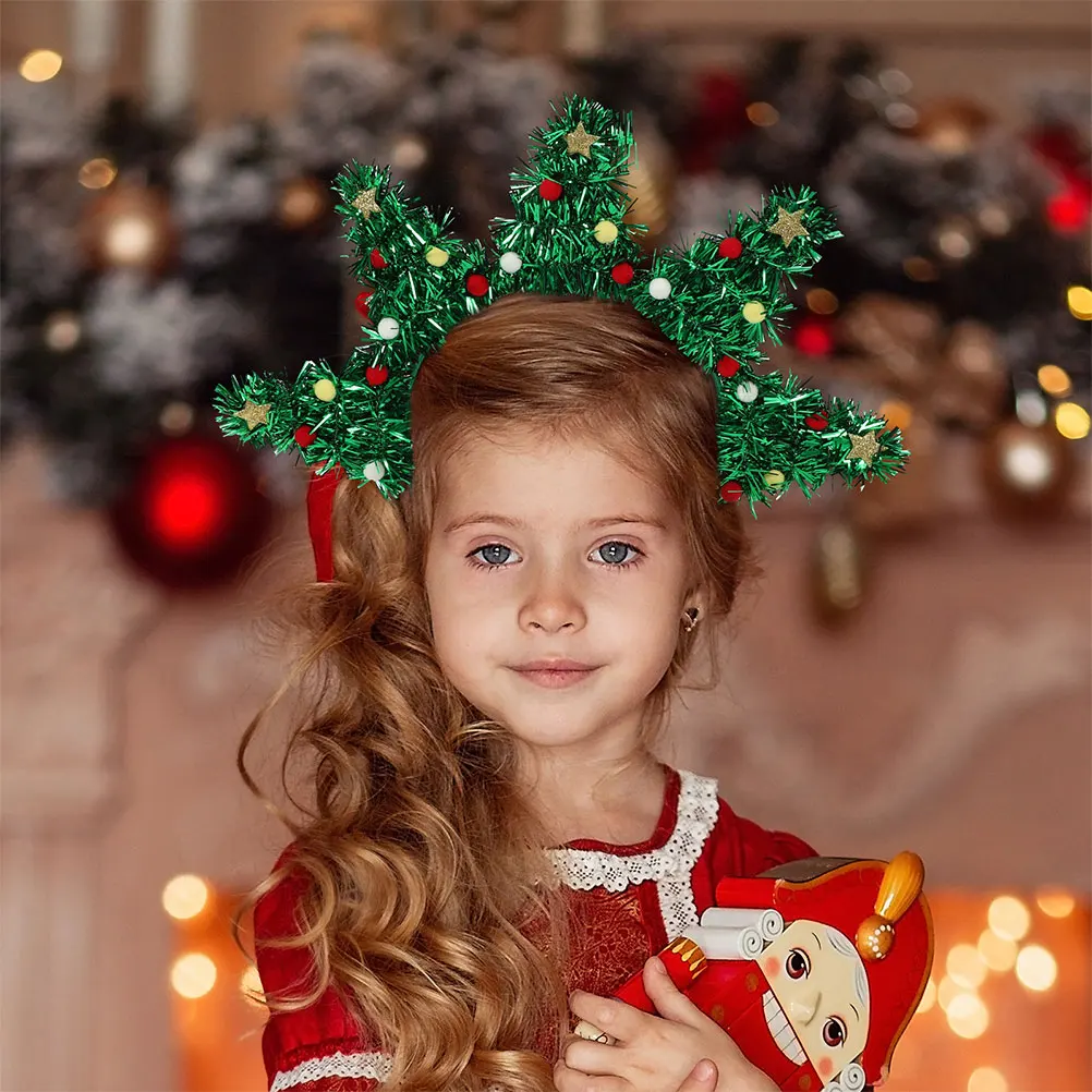 

2pcs Christmas Tree Headband Glitter Green Xmas Hairband Sparkly Holiday Party Accessory Women Costume Hair Hoop Tinsel