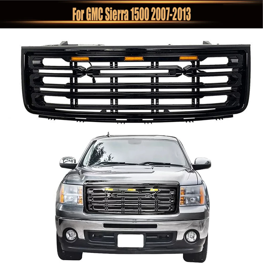

For GMC Sierra 1500 2007-2013 Car-Styling ABS High Quality Racing Grille Front Upper Grill Bumper Mesh Hood Grills Gloss Black