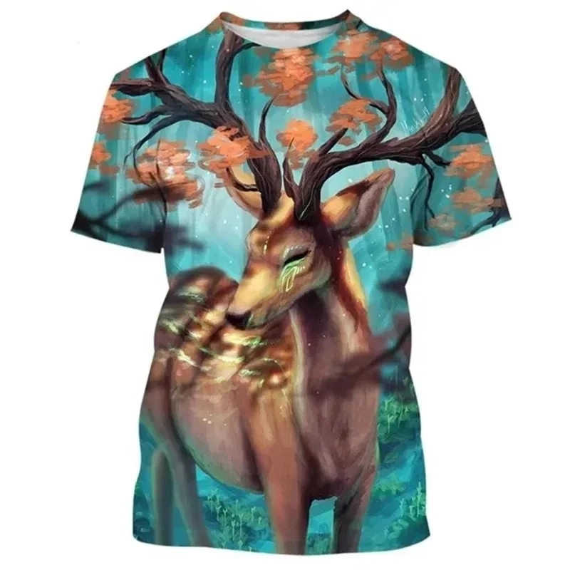 Summer Tops Men Women Elk Moose Deer Hunting Camouflage 3D All Over Printed Oversized Short Sleeve T Shirt Cool Clothing Tops