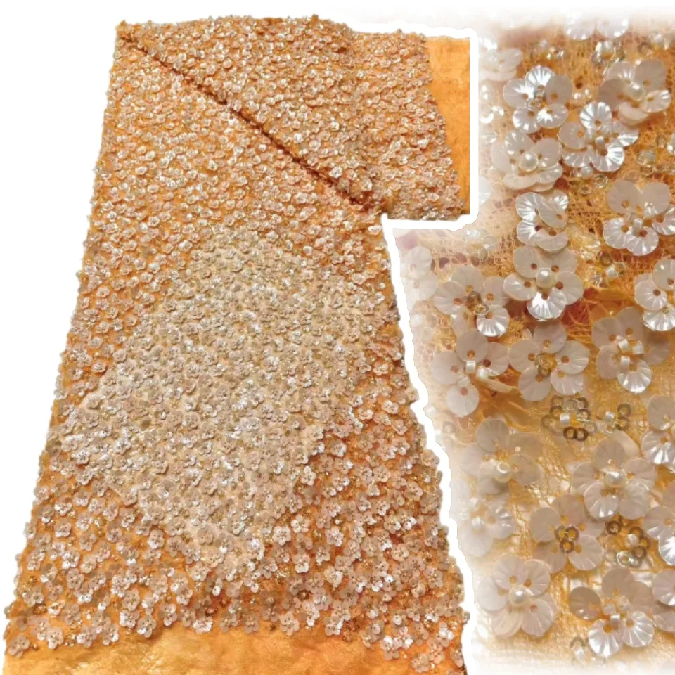 

5 ярдов роскошная африканская кружевная ткань с вышивкой блестками для жениха, высокое качество, французская нигерийская кружевная ткань для свадебного платья CC1827