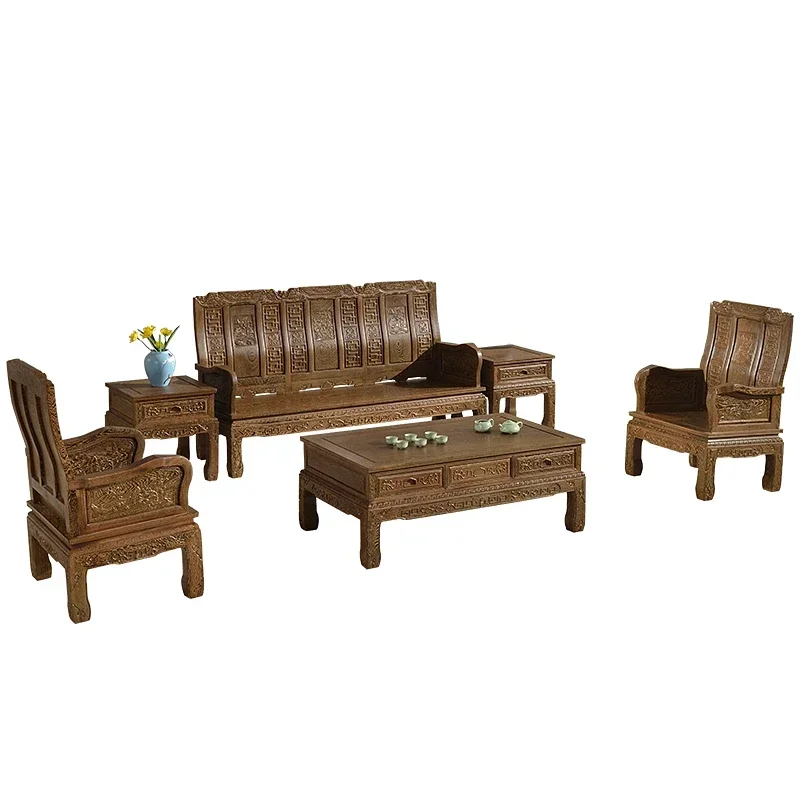 Solid wood sofa living room, combination sofa new Chinese style, classical small apartment in Ming and Qing Dynasties