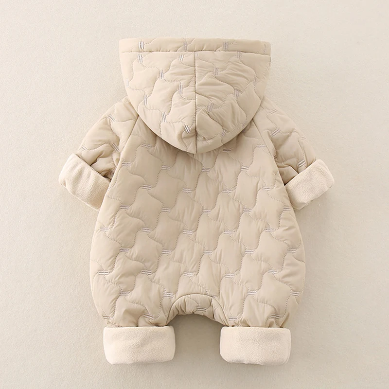 MILANCEL Autumn Winter Baby Clothes Newborn Thick Jumpsuit 0-2Y Boys Fleece Lining Warm Romper Toddler Girls Cute Hooded Outwear