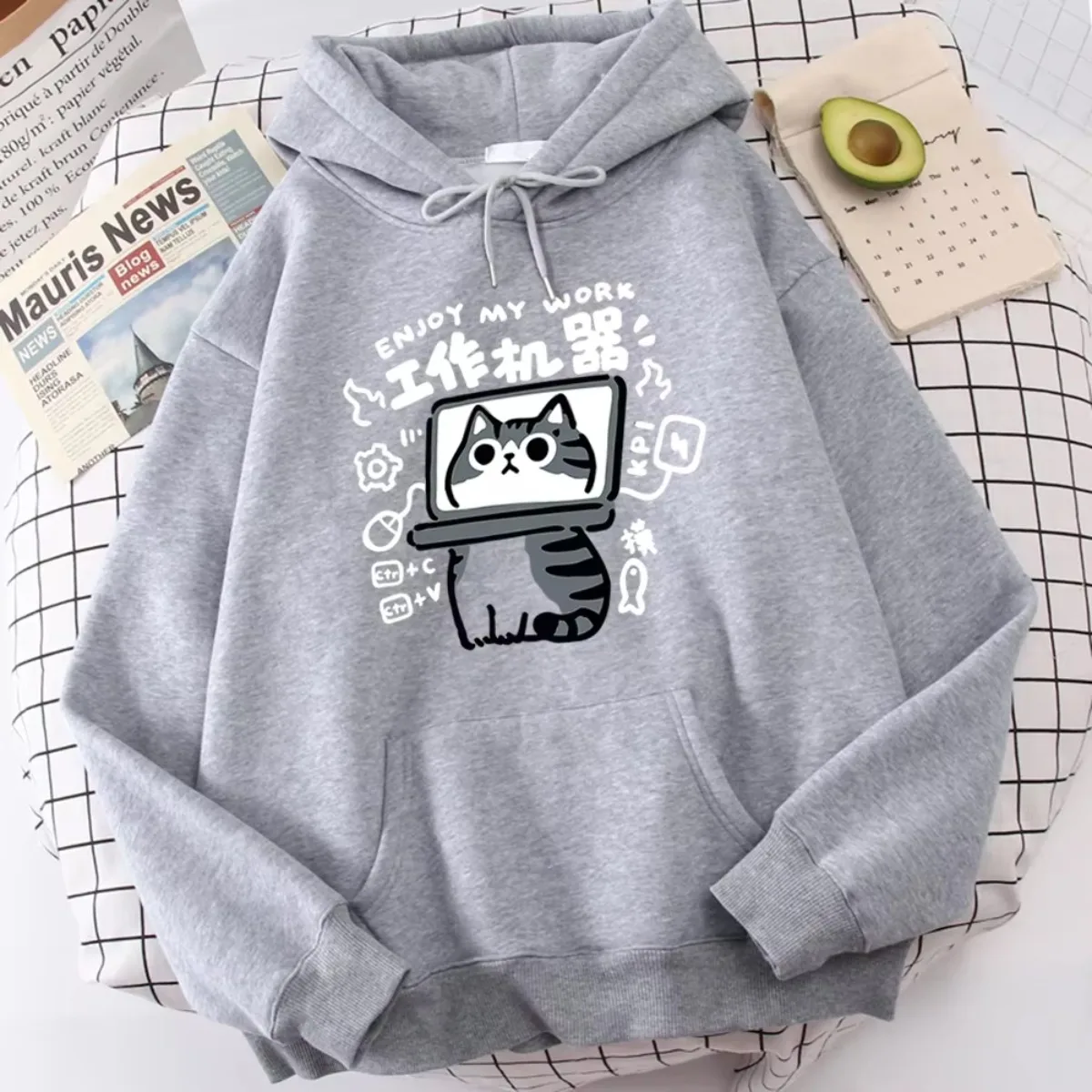 Fashion Hoodies Cartoon Cat Is An Abstract Work Machine Mans Hooded Pullover Harajuku Clothes Unisex Hoodie Streetwear Top
