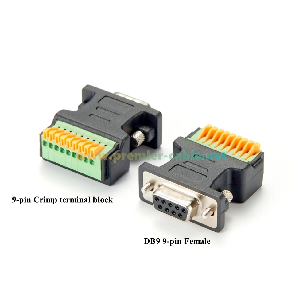 DB9 Female Solderless Breakout Connector D-Sub 9Pin to Spring Crimp Wiring Press Terminal Block DB9 Quick Connect Adaptor