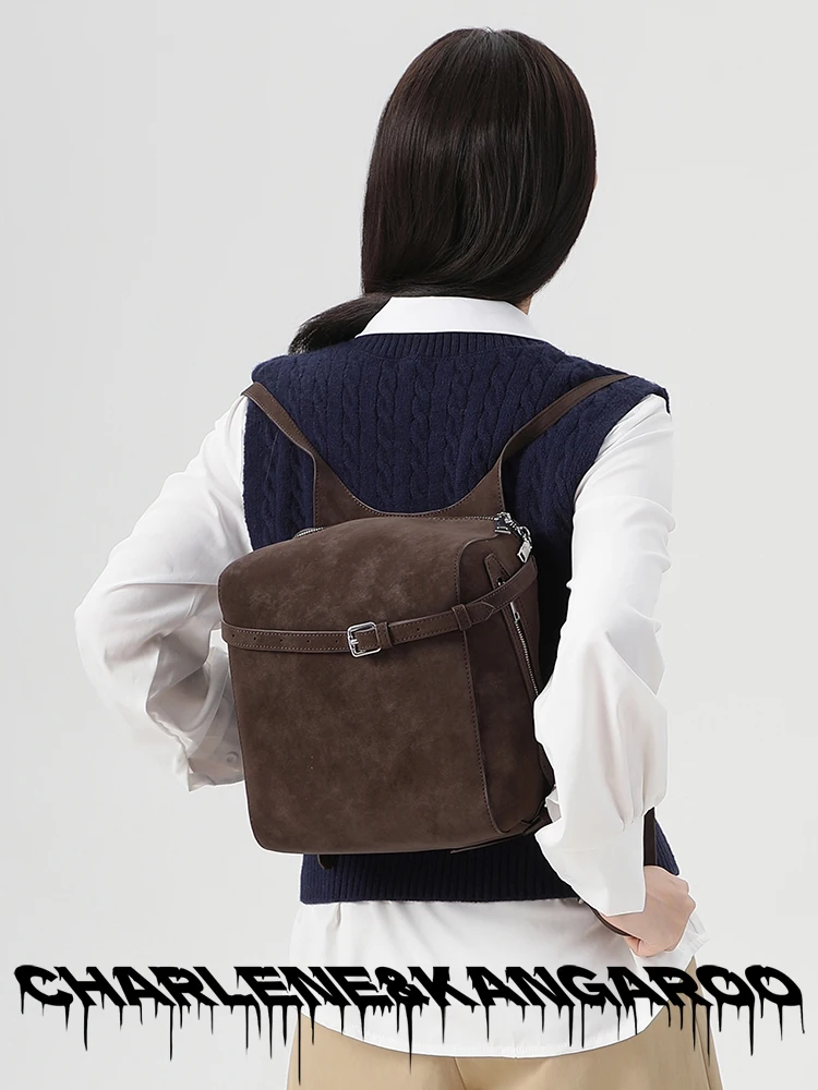 

American Fashion Original Retro Suede Backpack For Women Tide 2025 New Large Capacity Motorcycle Style Commuting Backpack Trendy