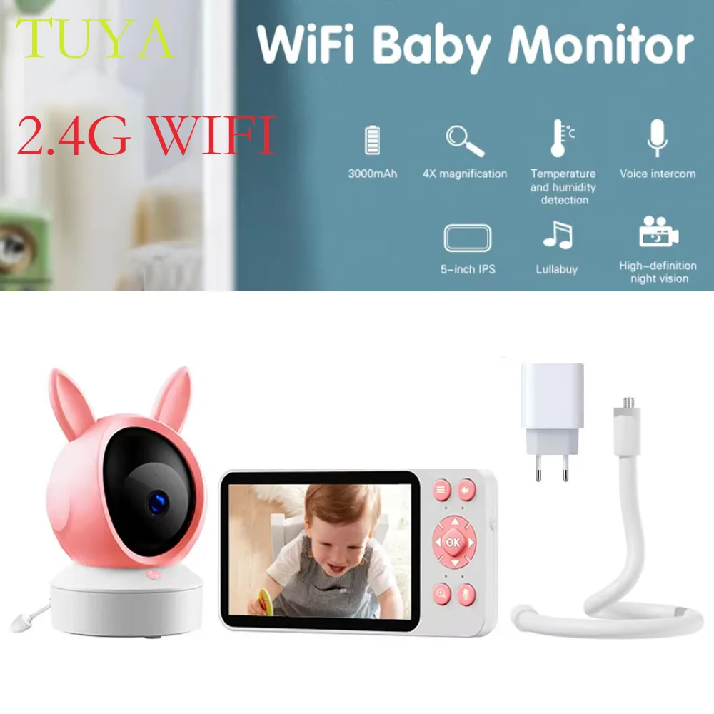 Danmini C8B Baby Monitor Tuya Video Night Vision Camera IR Monitors Motion Detection 5-inch HD Screen Indoor Surveillance Camera