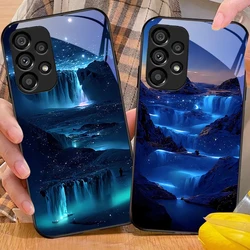 Colorful Aurora For Samsung Galaxy S 8 9 10 20 Plus 21 FE 22 23 24 Ultra S7 Edge Black Tempered Glass Phone Case Hard Shell