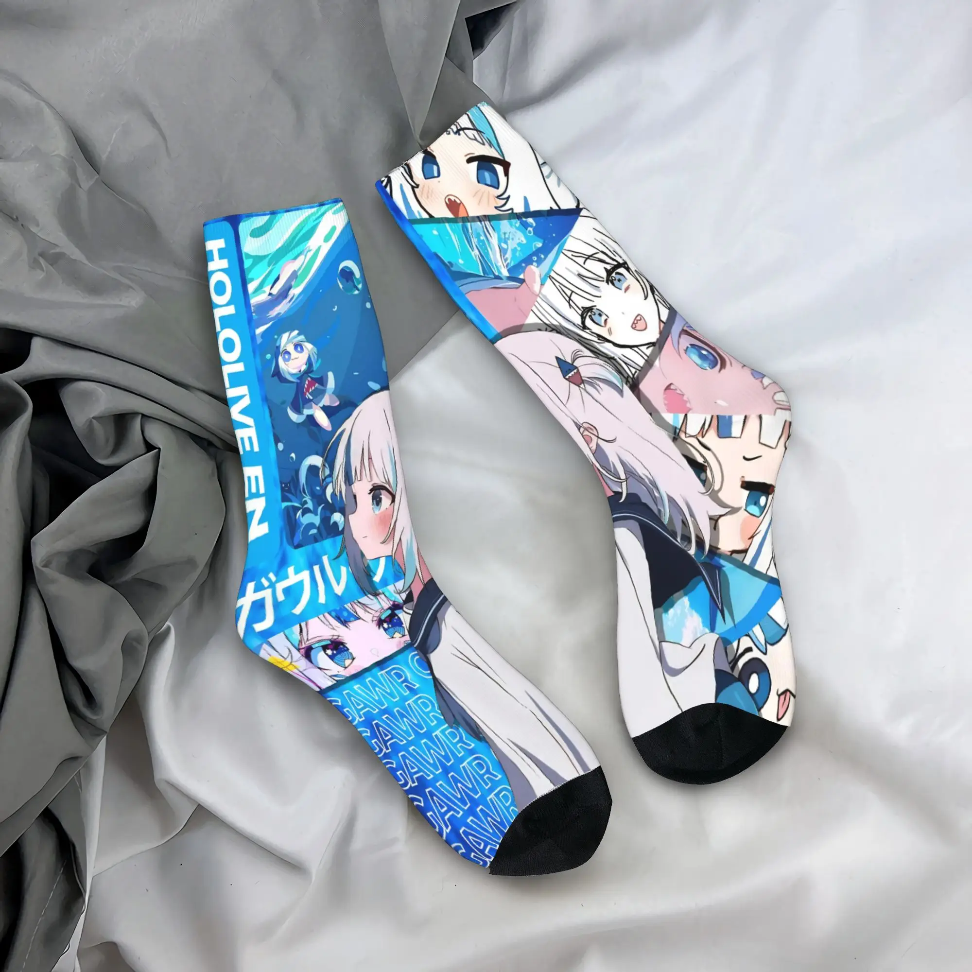 

Мужские носки унисекс Gawr Gura Kimono Saba Sameko, чулки, нескользящие носки высокого качества, осенние винтажные велосипедные носки с графикой