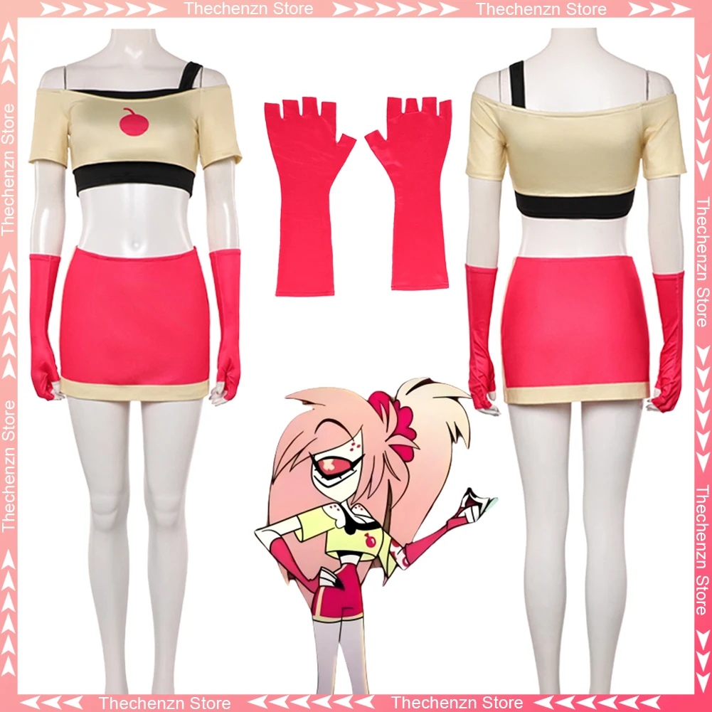 فستان بتصميم حالم قنابل الكرز تأثيري للنساء الملابس 2025 TV الجحيم فندق زي هالوين الكبار امرأة لعب الأدوار ملابس الحفلات