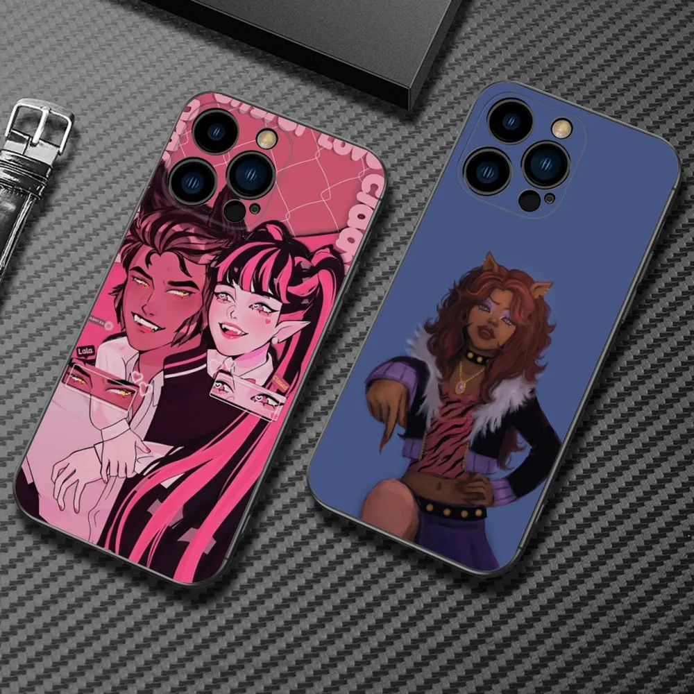 Cartoon M-Monster High Phone Case For iPhone15,14,13,12 Mini 11 Pro XR,X,XS,MAX 7,8 Plus Silicone Cover Soft Black