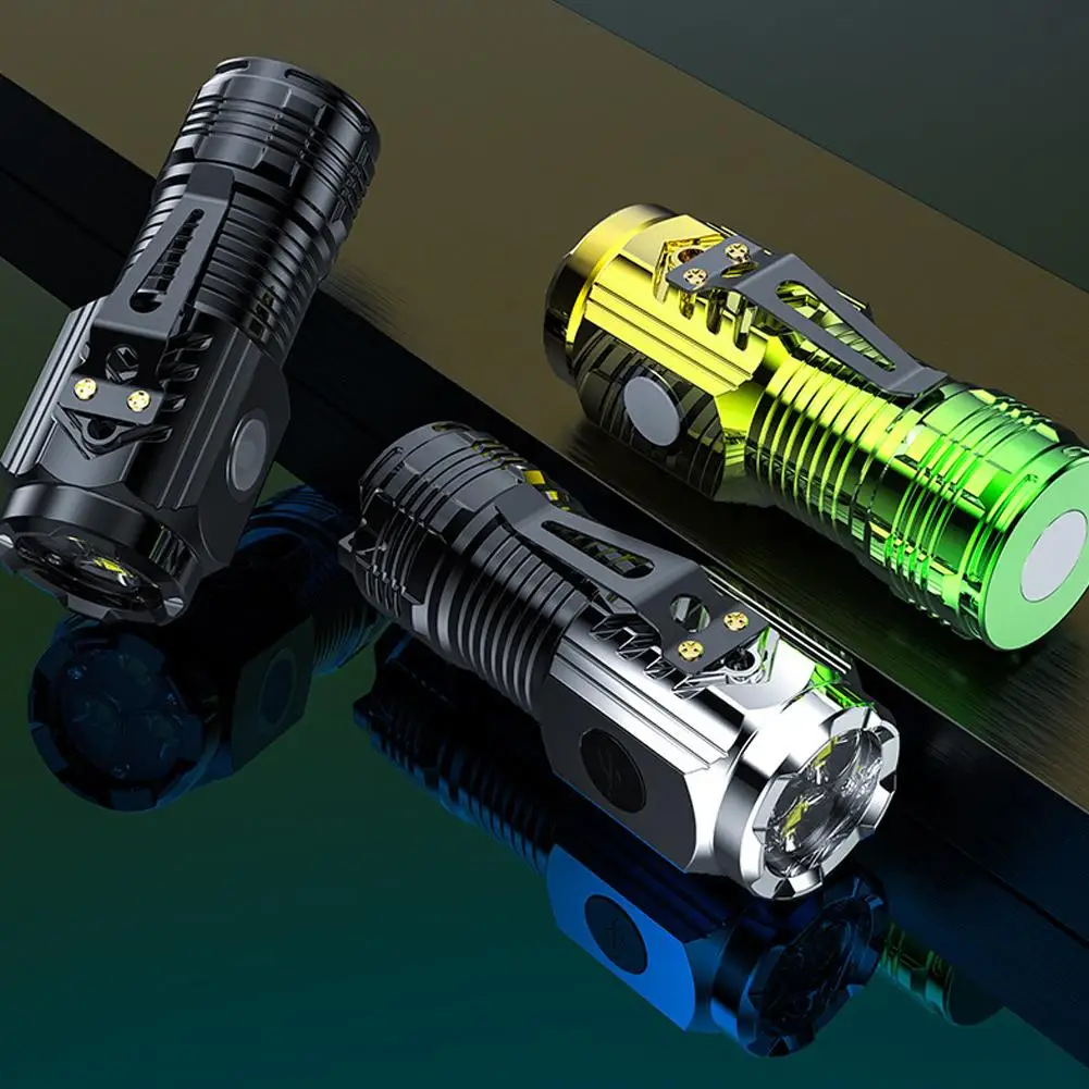 Mini Portable Flashlight Super Magnetic Attraction Led Three-eyed Chargeable Portable Lighting New Waterproof Flashlight