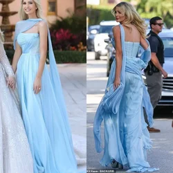 Customized Elegant One Shoulder Blue Evening Dresses 2026 Wedding Chiffon Floor Length vestidos de fiesta Muslim Prom Dress