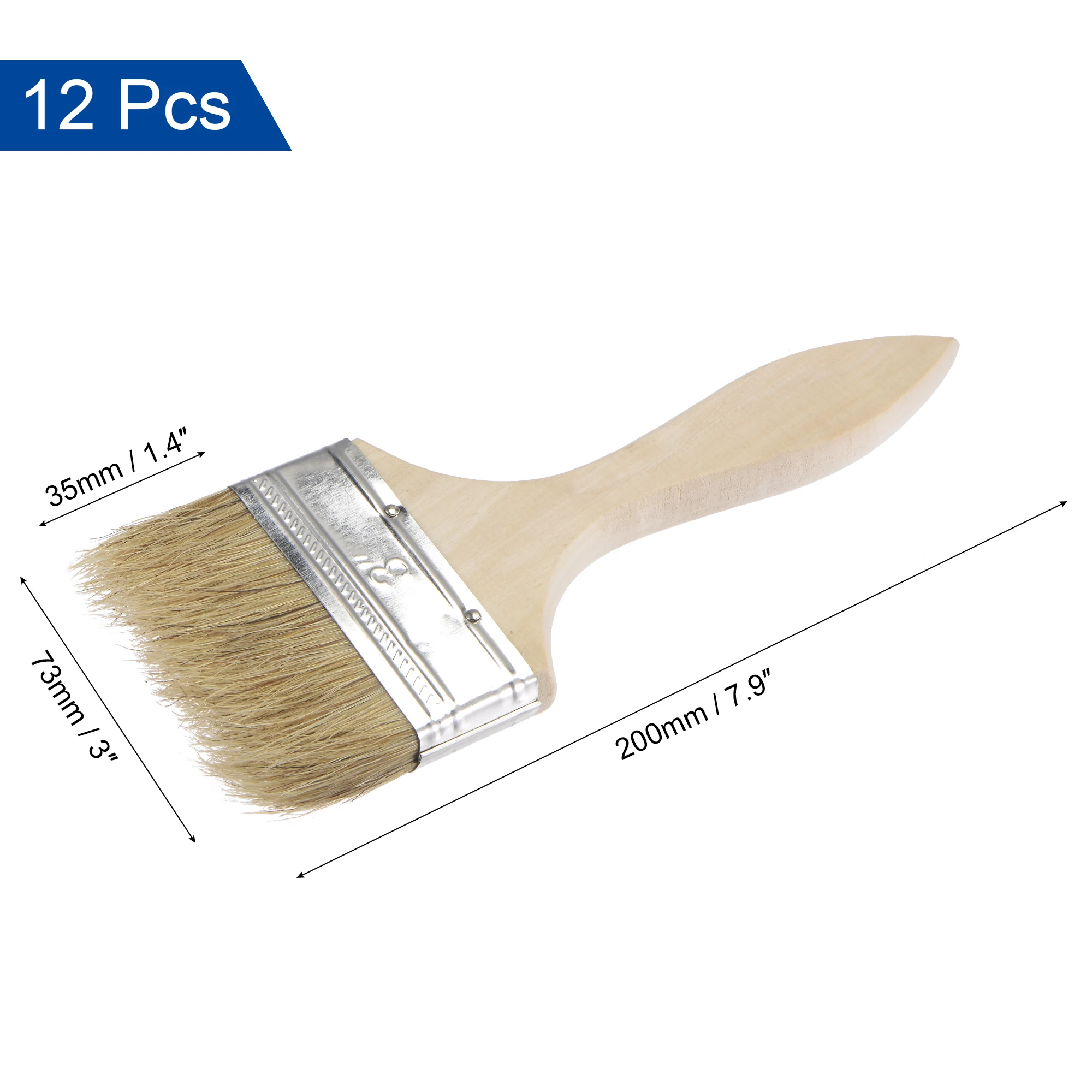 uxcell 12 Pcs 3 Inch Paint Brush Natural Bristle Flat Edge with Wood Handle Wall Treatment Tool for Paint, Varnishes, Glues