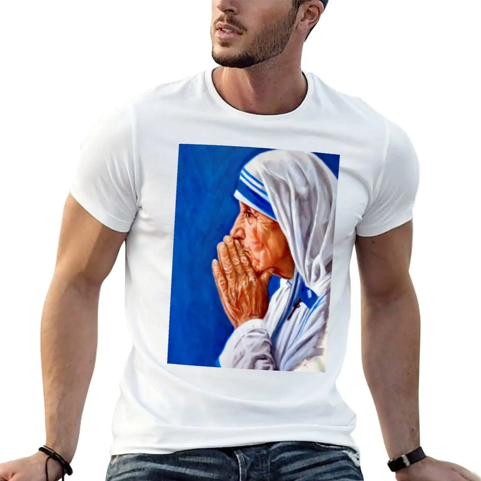 Camisetas de algodón para hombre Madre Teresa, camiseta 100% con retrato divertido para algodón, camisetas suaves para hombre