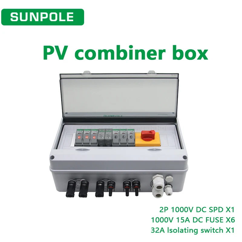 PV Combiner Box 3 in 1out DC1000V With Solar photovoltaic Lightning Protection  Fuse SPD Isolator Switch Waterproof Box IP65