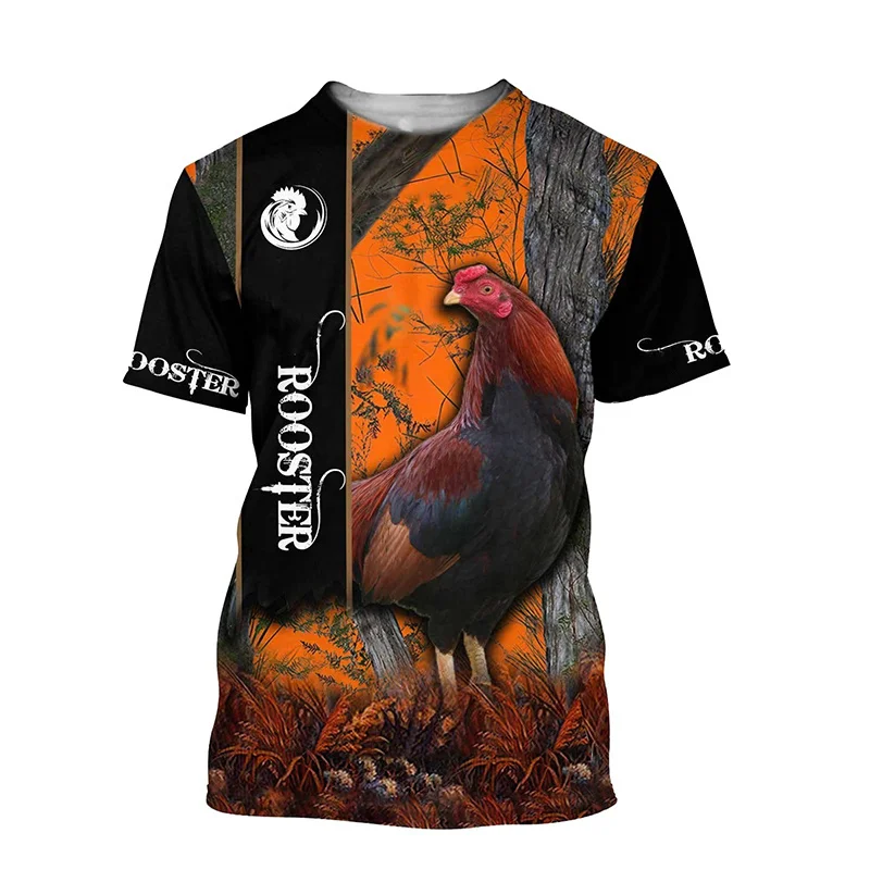 Rooster Fight Pattern T Shirt for Men Funny Chicken 3D Printed Tees Summer Casual Short Sleeve Round Neck Tops Unisex T-Shirts