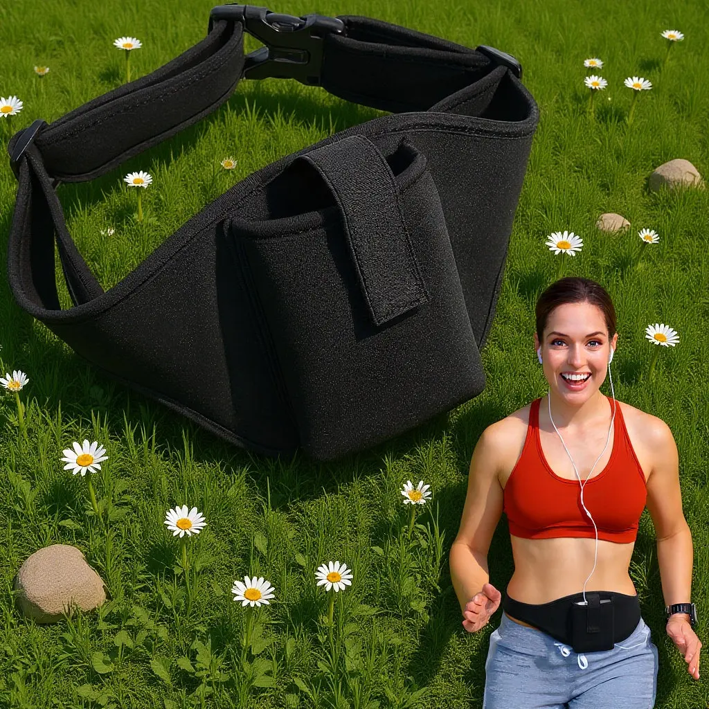

Fitness Belt Black Neoprene 85cm Adjustable Mic Pack Waist Bag for Gym Yoga Runner Storage Fanny Pouch Instructor Use