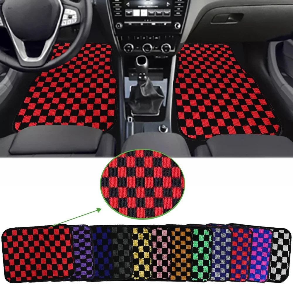 4PCS JDM Racing Carpet Floor Mat Dadu Dice Car Floor Mat Accessories Classical  Anti-Slip Checkered Print Floor Foot Pad Mats