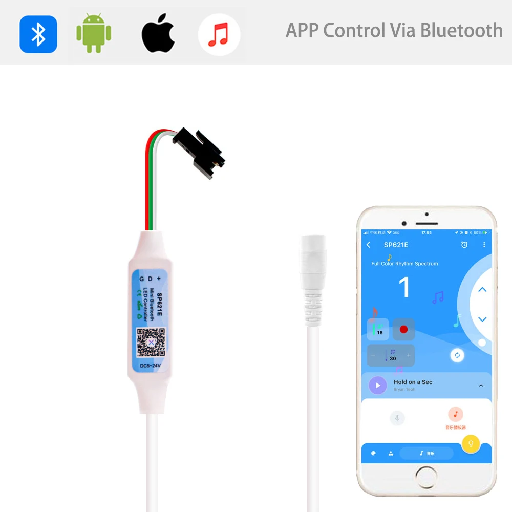 Mini contrôleur de Pixel LED SP621E, Bluetooth DC5-24V, contrôle par application, USB/DC pour WS2811 WS2812B SK6812, bande LED couleur de rêve, 5 pièces