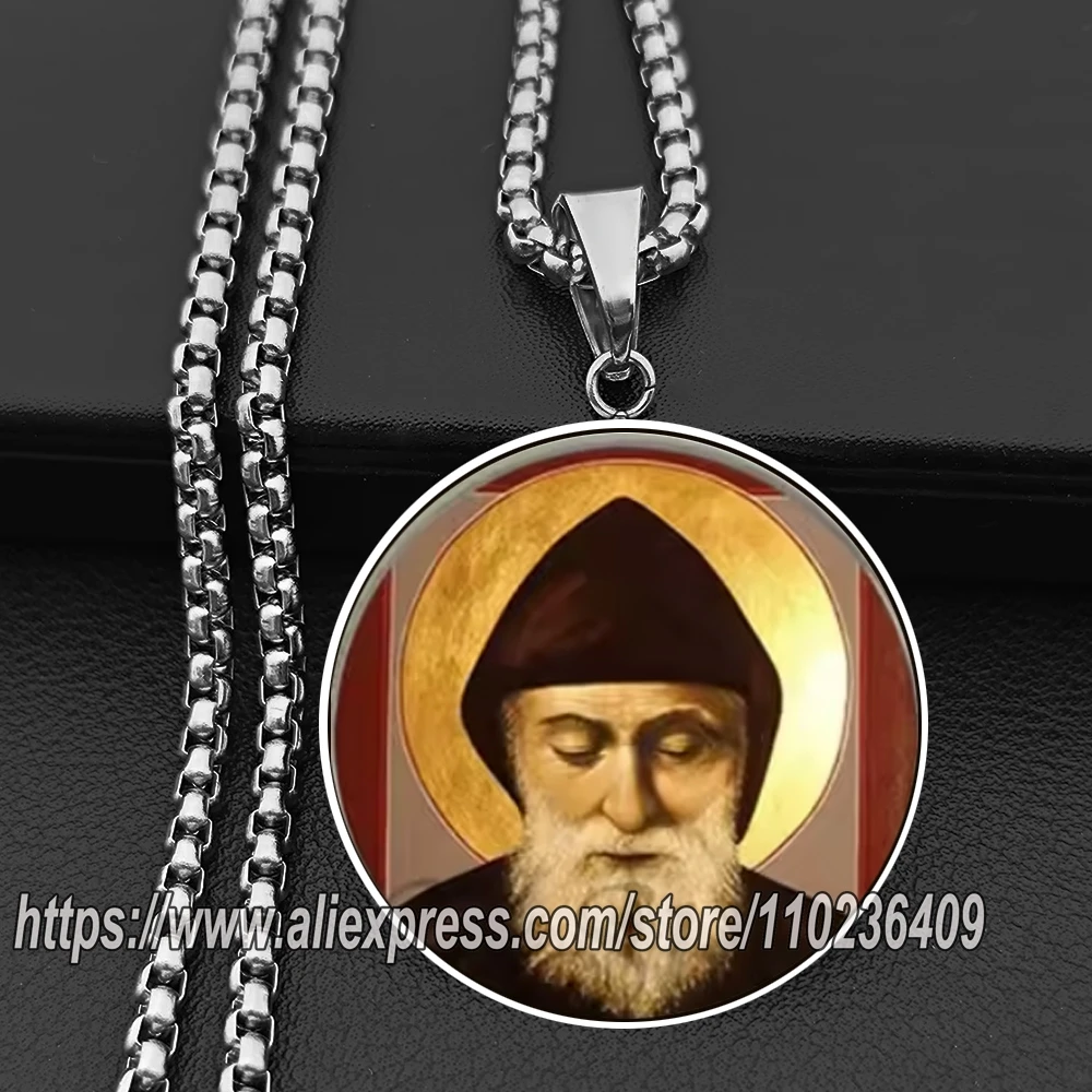 Collar Saint Charbel de acero inoxidable, collares con colgante de oración St Charbel, regalo para un amigo