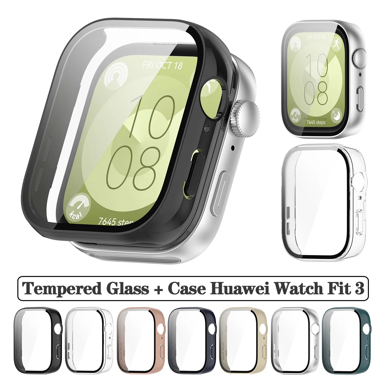 Cristal templado y funda para Huawei Watch Fit 3, cubierta protectora de cobertura completa, parachoques para Huawei Fit3, accesorios protectores de pantalla