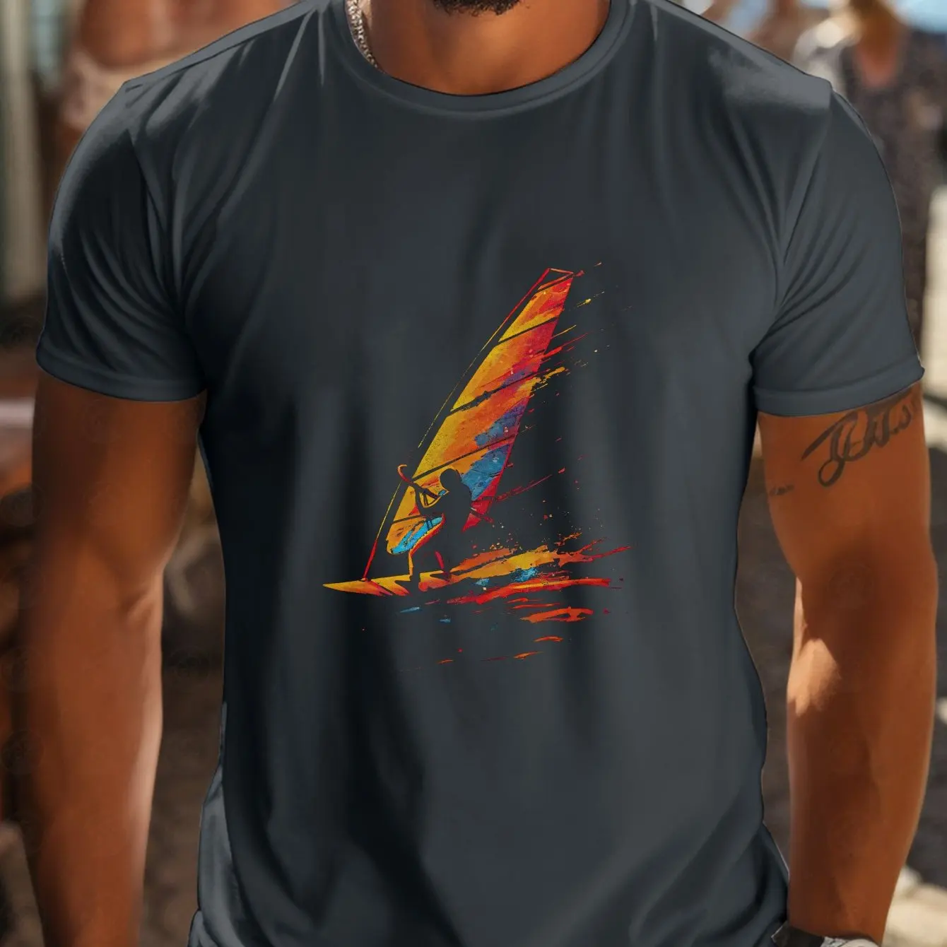 Men Casual Short Sleeve T-Shirt with Vibrant Windsurfing Graphic Print Breathable Round Neck Summer Top Men Clothing
