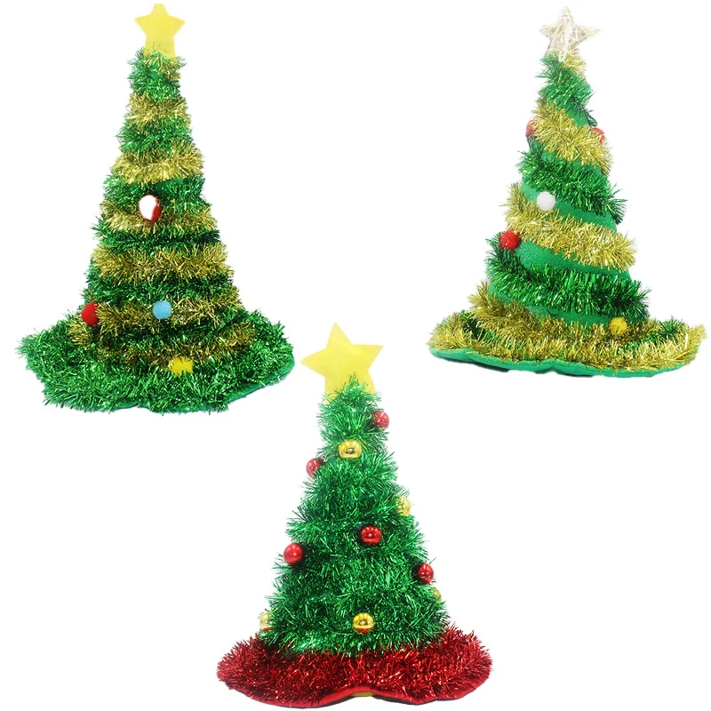 

Kids Creative Non Woven Rain Silk Christmas Tree Hat Christmas Party Decoration Supplies Performance Dress Up Props