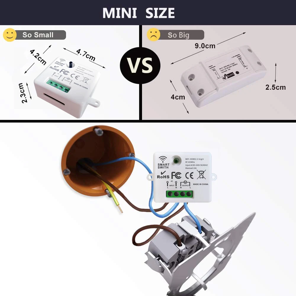 Mini Module interrupteur mural intelligent, wi-fi, 433MHZ, commande à distance électrique sans fil, 220V, 10a