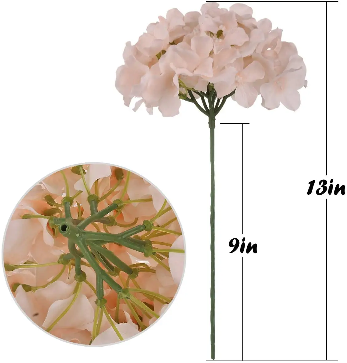 5PCS 54 Heads Silk Hydrangea Heads Artificial Flowers Heads with Stems Fake Hydrangea Flowers for Home Wedding Party Decoration
