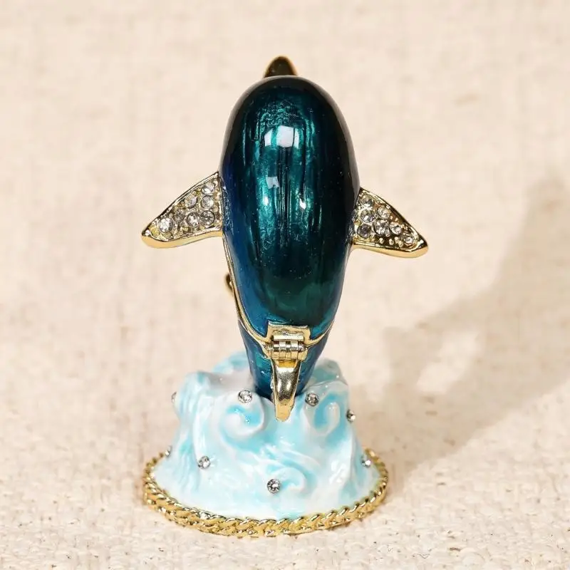 Vintage Dolphin Jewelry Box with Intricate Cutout Design Alloy Texture