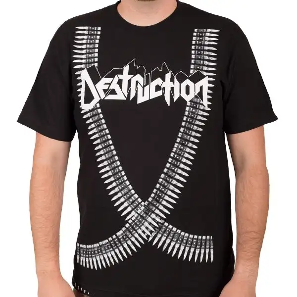 Destruction Bullet Belt Band T-Shirt 100% Cotton Graphic Tee Men Women Summer Streetwear Top