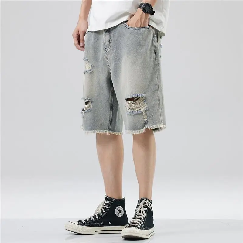 

Light Wa Ripped Denim orts Men's Summer New Loose Five-Point Casual Jeans Ceecuz Breathable Comfortable Straight Leg orts