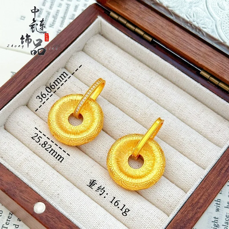 Chisel carved with diamond without Buddha peace button pendant rotating peace button 9999gold