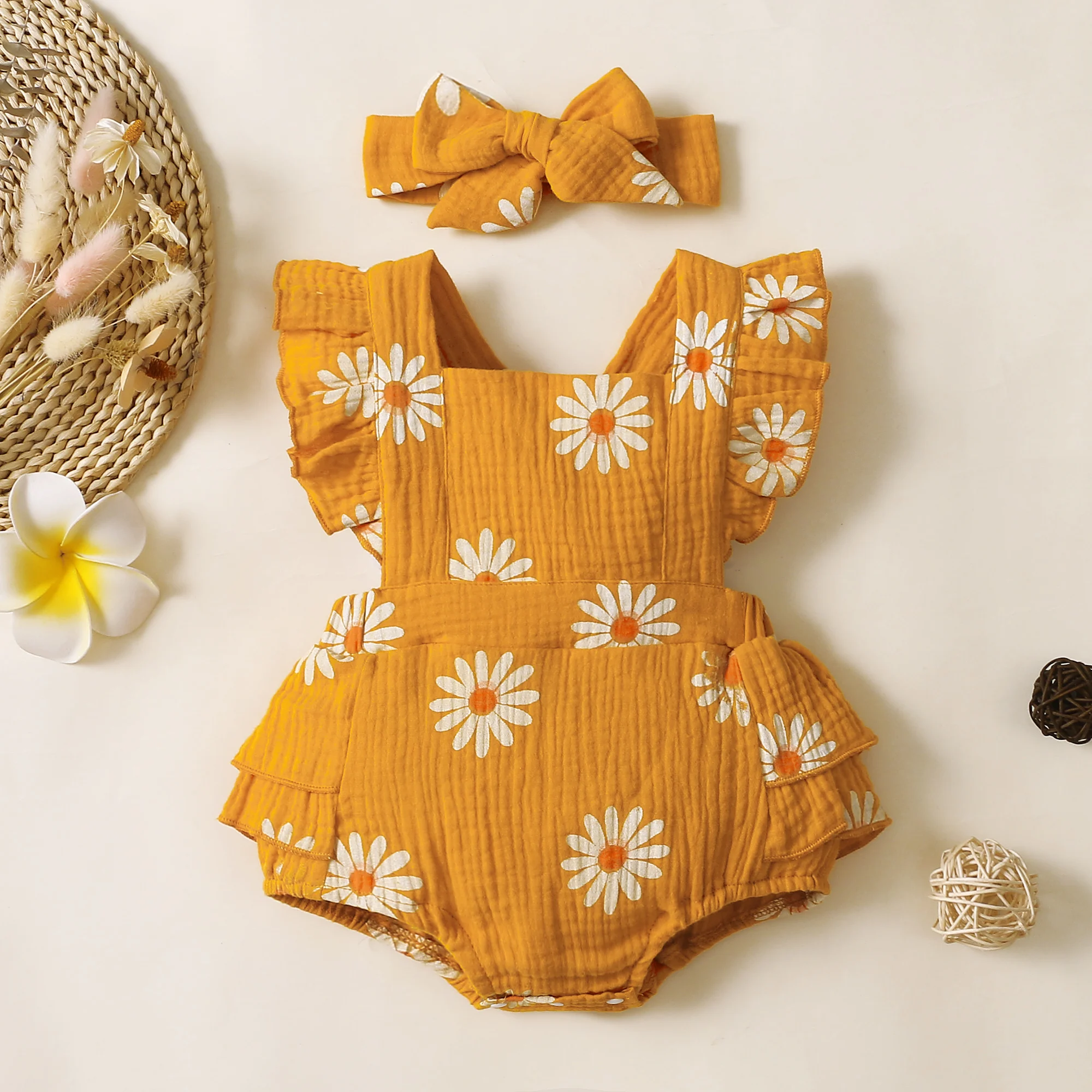 Sommer Neugeborenen 0-18Month Baby Mädchen Strampler Sonnenblumen Druck Ärmellose Nette Kinder Onepiece Overall – Detail 21