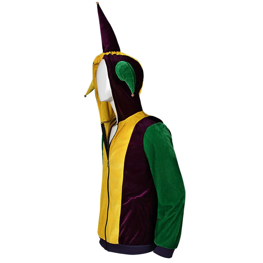 Mardi Gras Clown Cosplay Costumes Green Hoodies Joker Top Hat Accessories Suit Saint Patrick Holiday  Halloween Party Costume