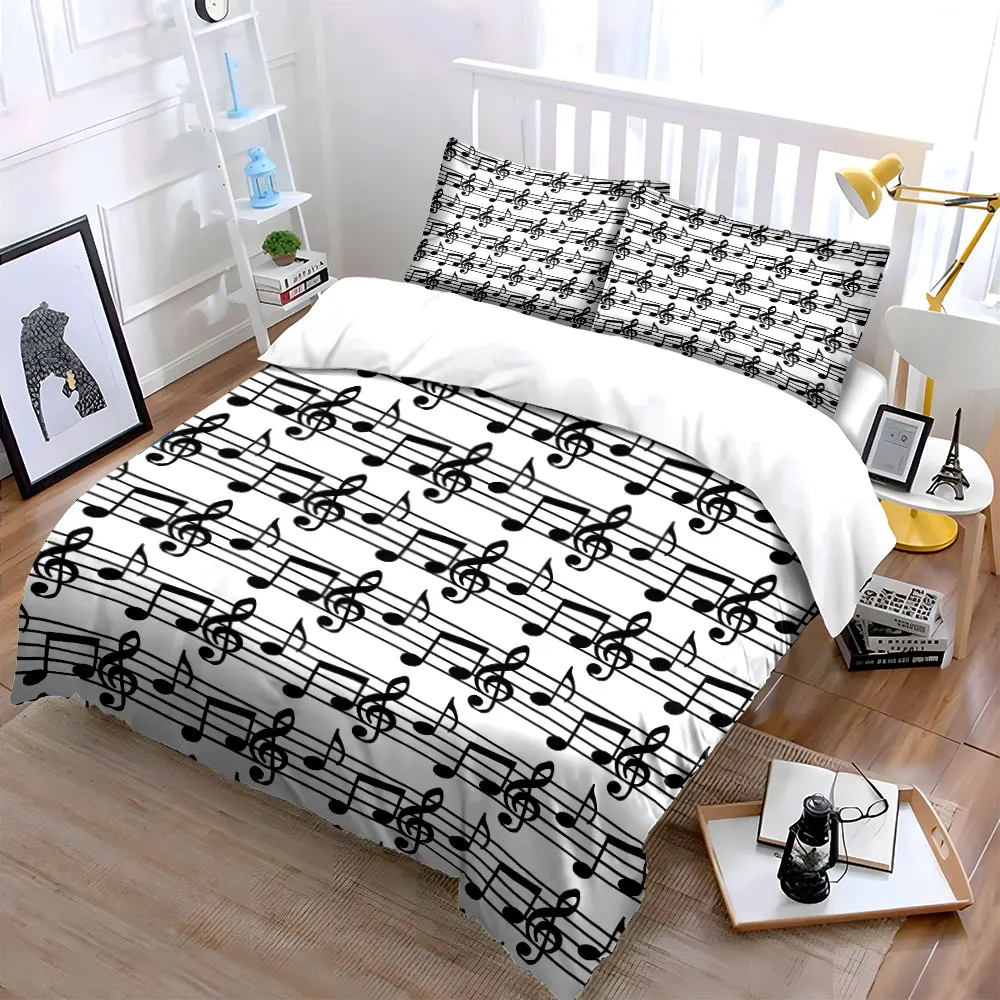 Repeated Musical Notes Bedding Set for Kids Luxury Gift 3pcs Digital Print Comforter Set Soft Comfortable Breathable