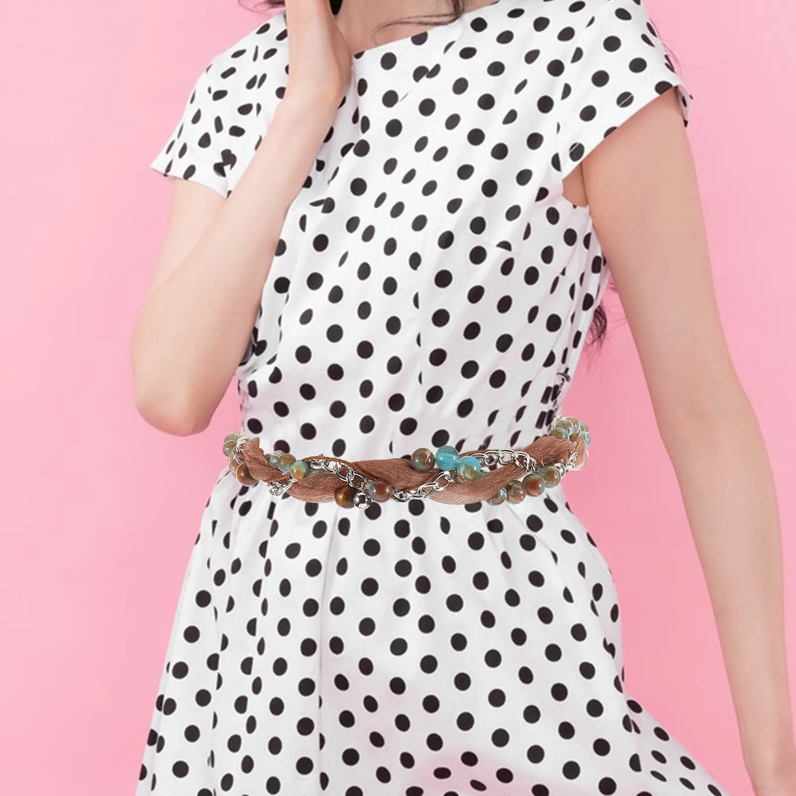 

Набор: пояс-цепочка в стиле бохо и повязка на голову из бисерной сетки для женщин, винтажный декоративный пояс с кружевом и кисточками, аксессуар для волос к платьям