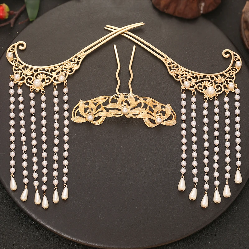 

Xianqi antique Hanfu headgear fringed walking super fairy pearl hair hairpin hair accessories