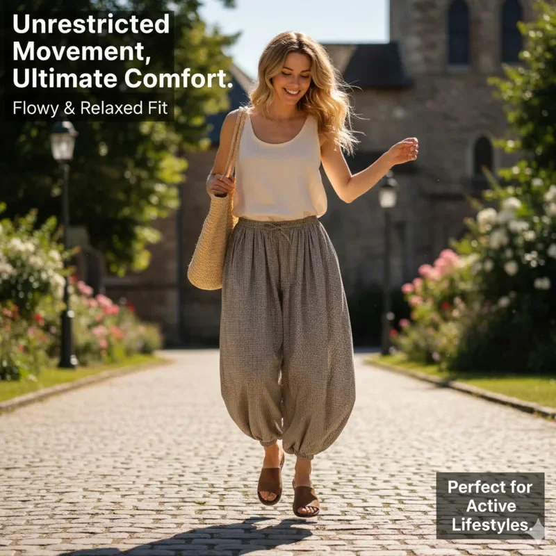 سراويل فانوس منقوشة عتيقة للنساء خفيفة الوزن قابلة للتنفس وواسعة الساق فضفاضة غير رسمية مثالية لأسلوب ملابس الشارع الخريفية #2