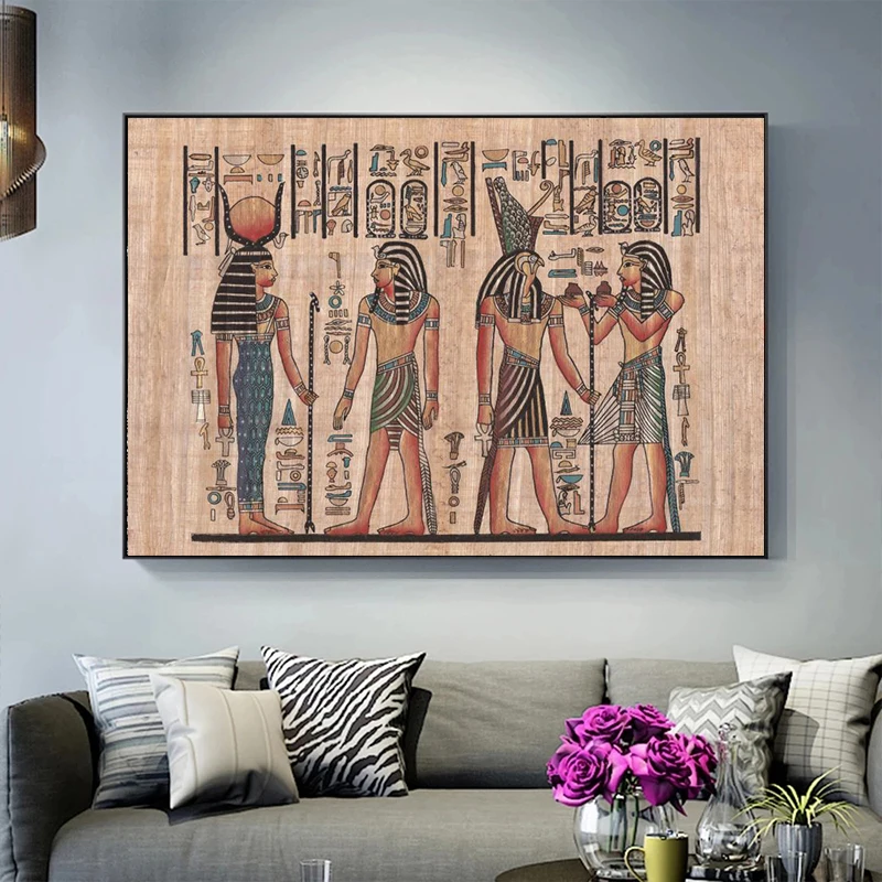 Retro Egypt Papyrus Pharaoh Character Hieroglyphics Poster Print Canvas Painting Wall Art Picture Vintage Living Room Home Decor