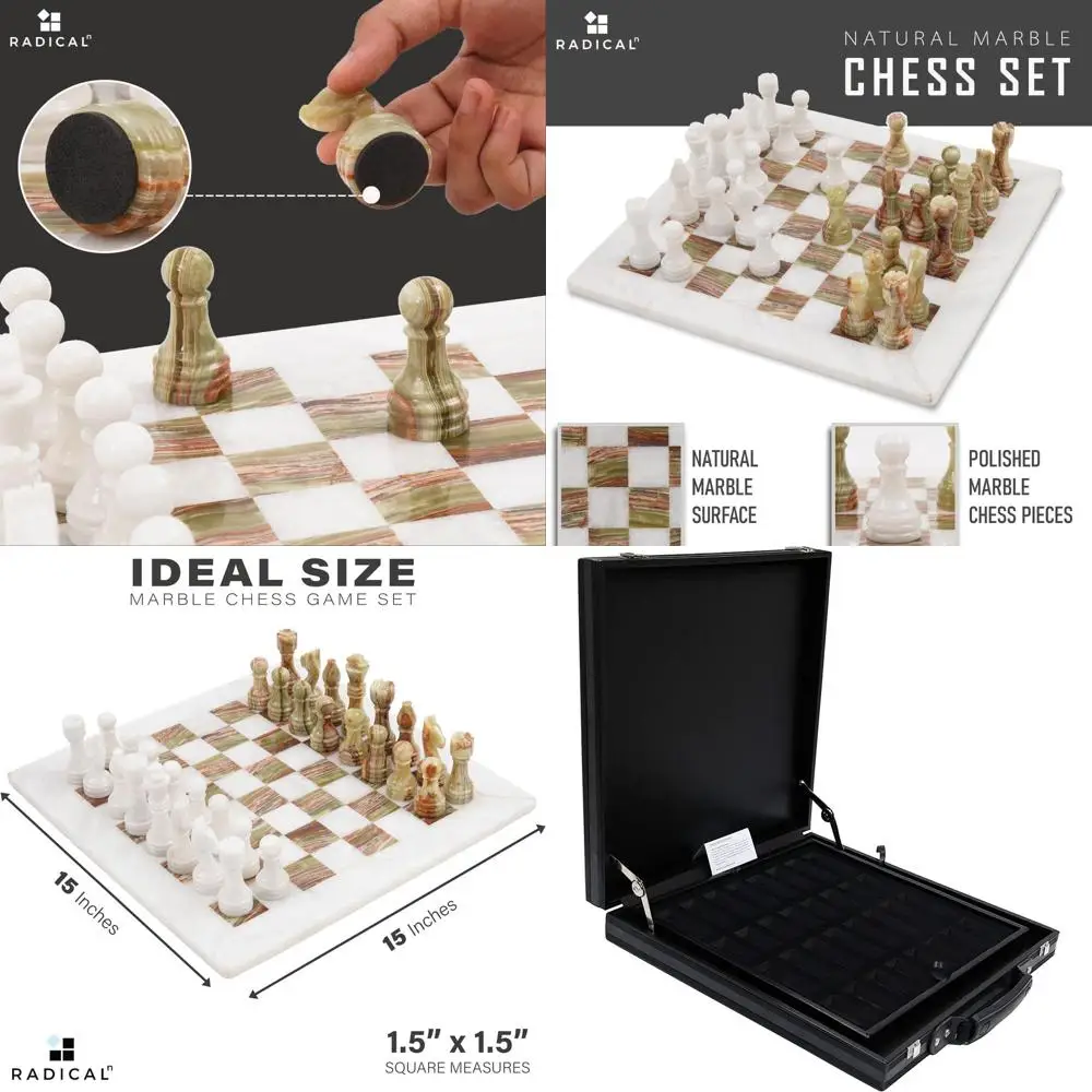 

Luxury 15 Marble Chess Set in White & Green Onyx with Storage for Adults, Perfect for Home Decor and Board Game Enthusiasts