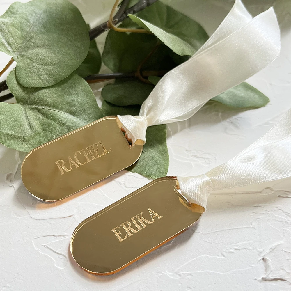 

Personalized Name Tags with Ribbon, Acrylic Place Cards, Custom Name Plate for Formal Dinners Place Setting Name Tag