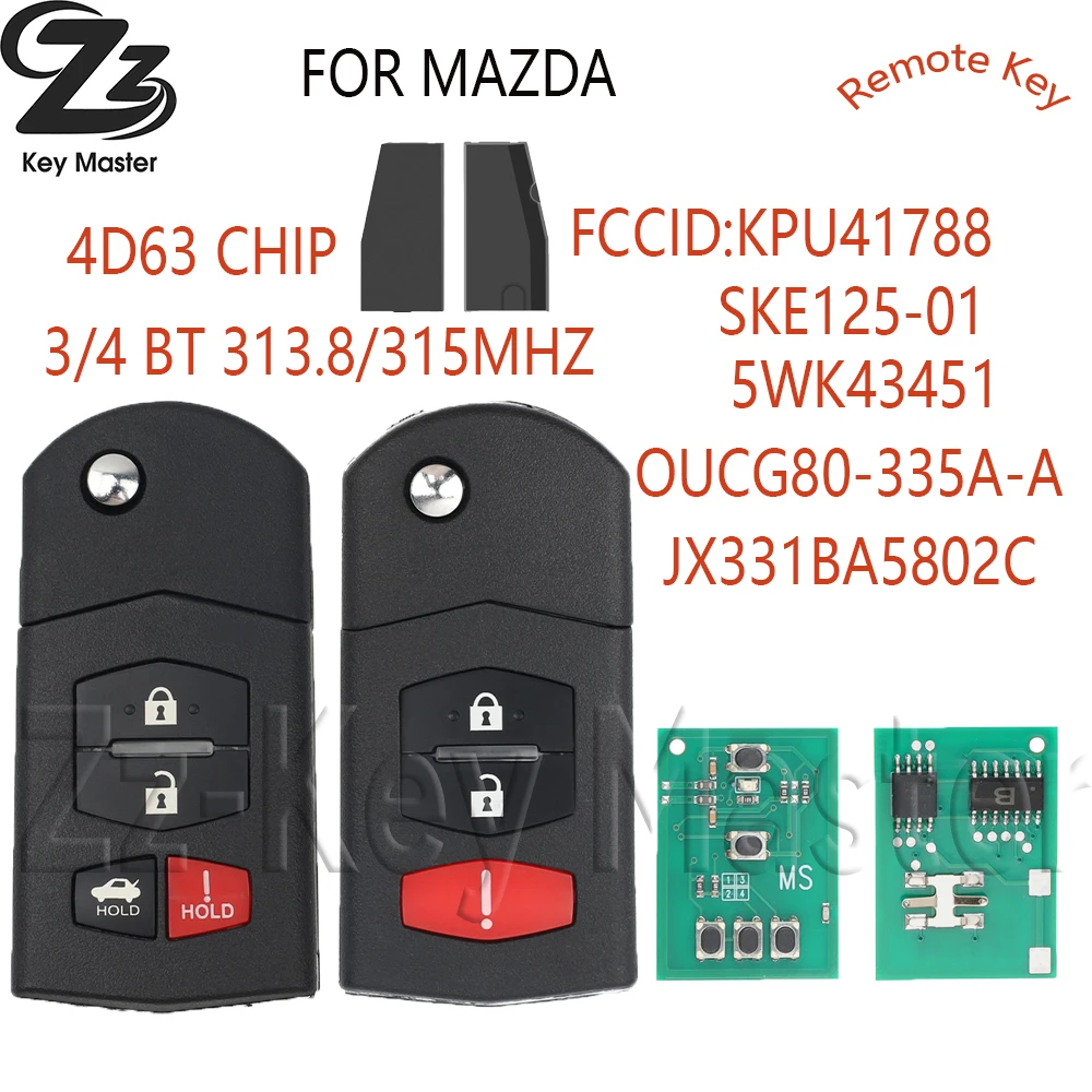 

Zz FOR MAZDA 3/4BT flip key FCCID:KPU41788 SKE125-01 5WK43451 OUCG80-335A-A JX331BA5802C 4D63CHIPMazda 2 3 5 6 8 CX-7 CX-9 MX-5