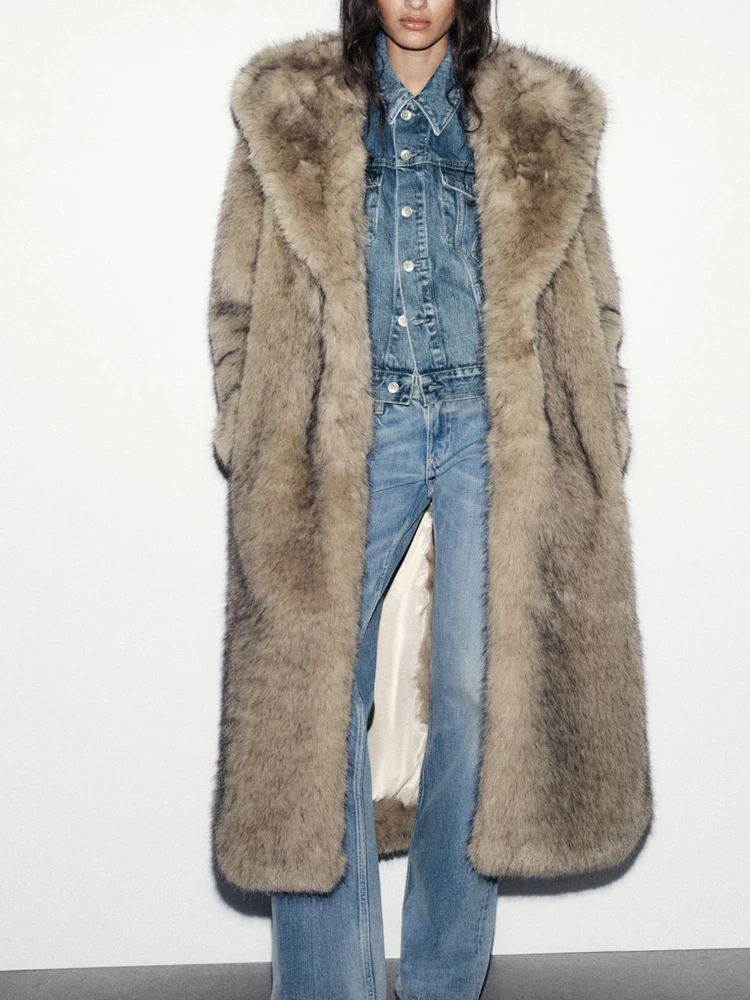 Fashionable Long Artificial Fur Coat with Hood Women's Premium Quality Simulation Fur Jacket Loose Fit European Style Winter ...