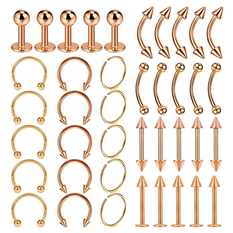 NONE 40 Pieces Surgical Steel Body Piercing Set Multicolor 3