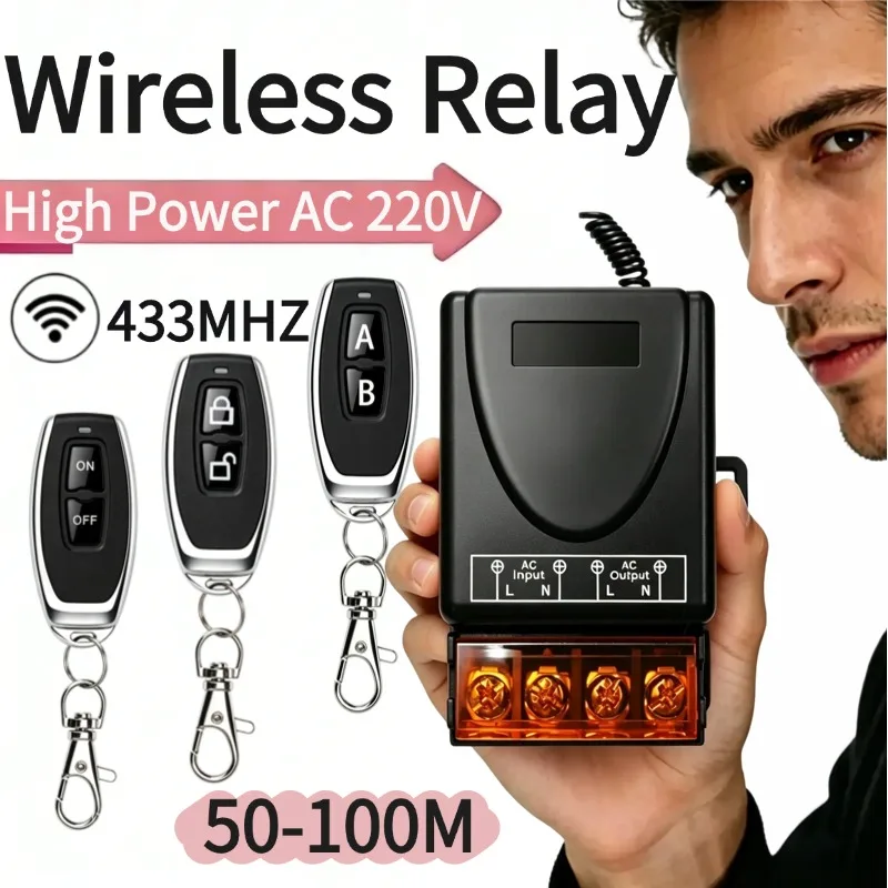 

433Mhz Wireless Remote Control Switch AC 110V 220V 10A Relay 1CH Receiver Controller and 2botton RF 433 Mhz Transmitter